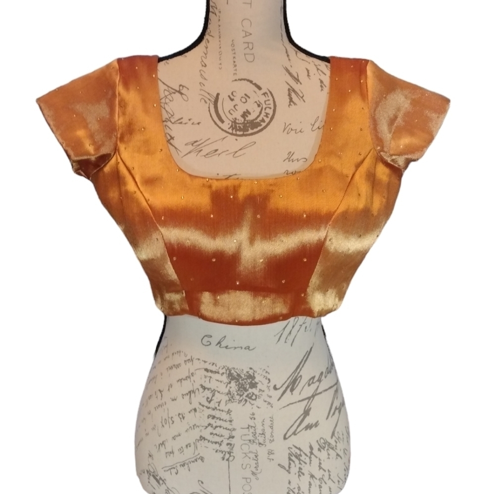 Traditional Indian Brocade Cap Sleeve Lehenga Saree Blouse